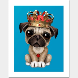 Cute Pug Puppy Wearing Crown Posters and Art